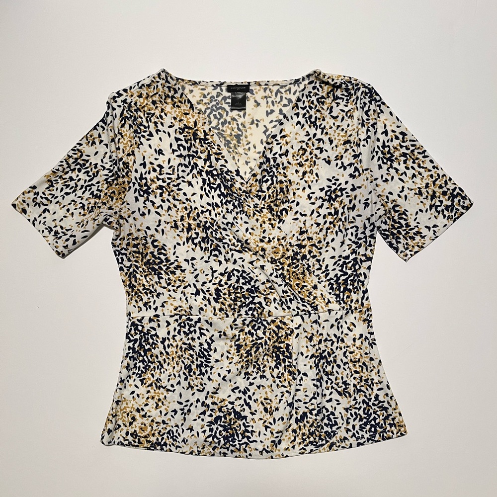 Ann Taylor V - Neck Surplice Blouse Patterns Navy Blue Gold Cream